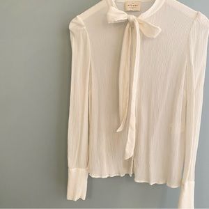 Sezane tie front blouse with 4 button cuff